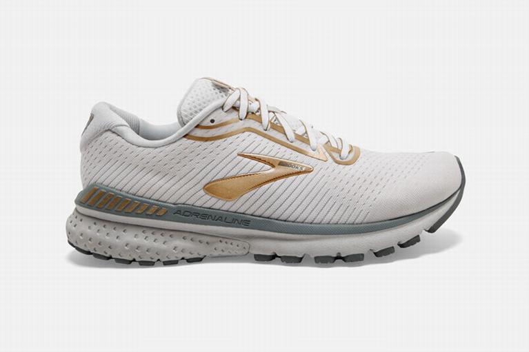 Brooks Women's Adrenaline GTS 20 Road Running Shoes - White/Gold/Grey (TVRK63708)